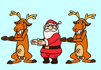 Tanzender Weihnachtsmann und Elche