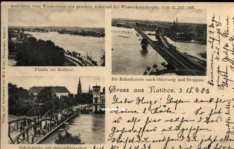 3fach Postkarte vom Ratiborer Hochwasser