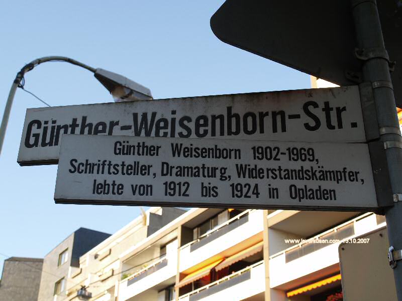 Foto der Günther-Weisenborn-Str.: Straßenschild Günther-Weisenborn-Str.