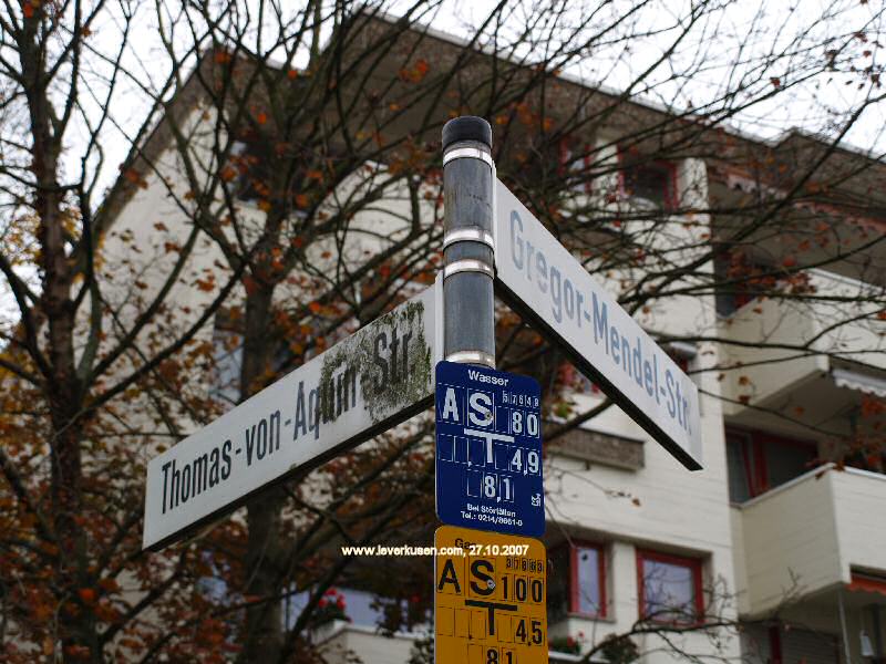 Foto der Thomas-von-Aquin-Str.: Straßenschild Thomas-von-Aquin-Str.