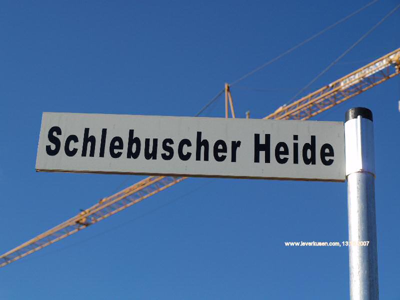 Foto der Schlebuscher Heide: Straßenschild Schlebuscher Heide