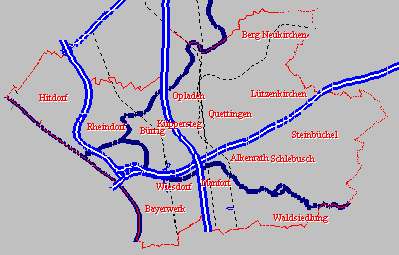 Übersichtskarte (Stadtplan) Leverkusens (7 k)