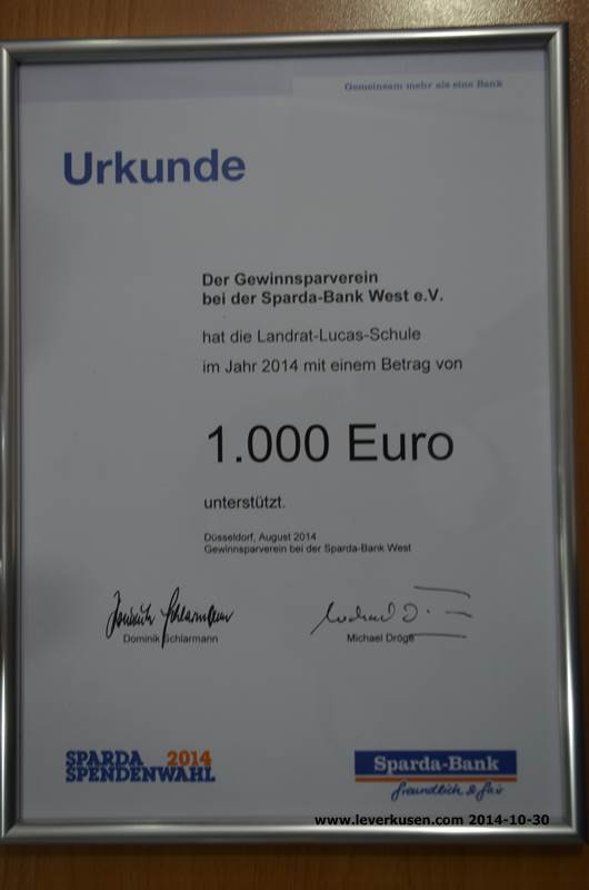 Sparda-Urkunde:: Landrat-Lucas-Gymnasium