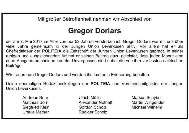 Trauer um Gregor Dorlars