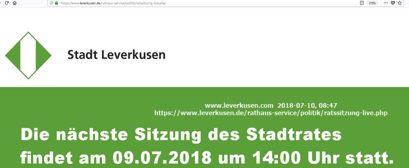 Leverkusen, Bild: Stadtrats.Übertragung nicht verfügbar