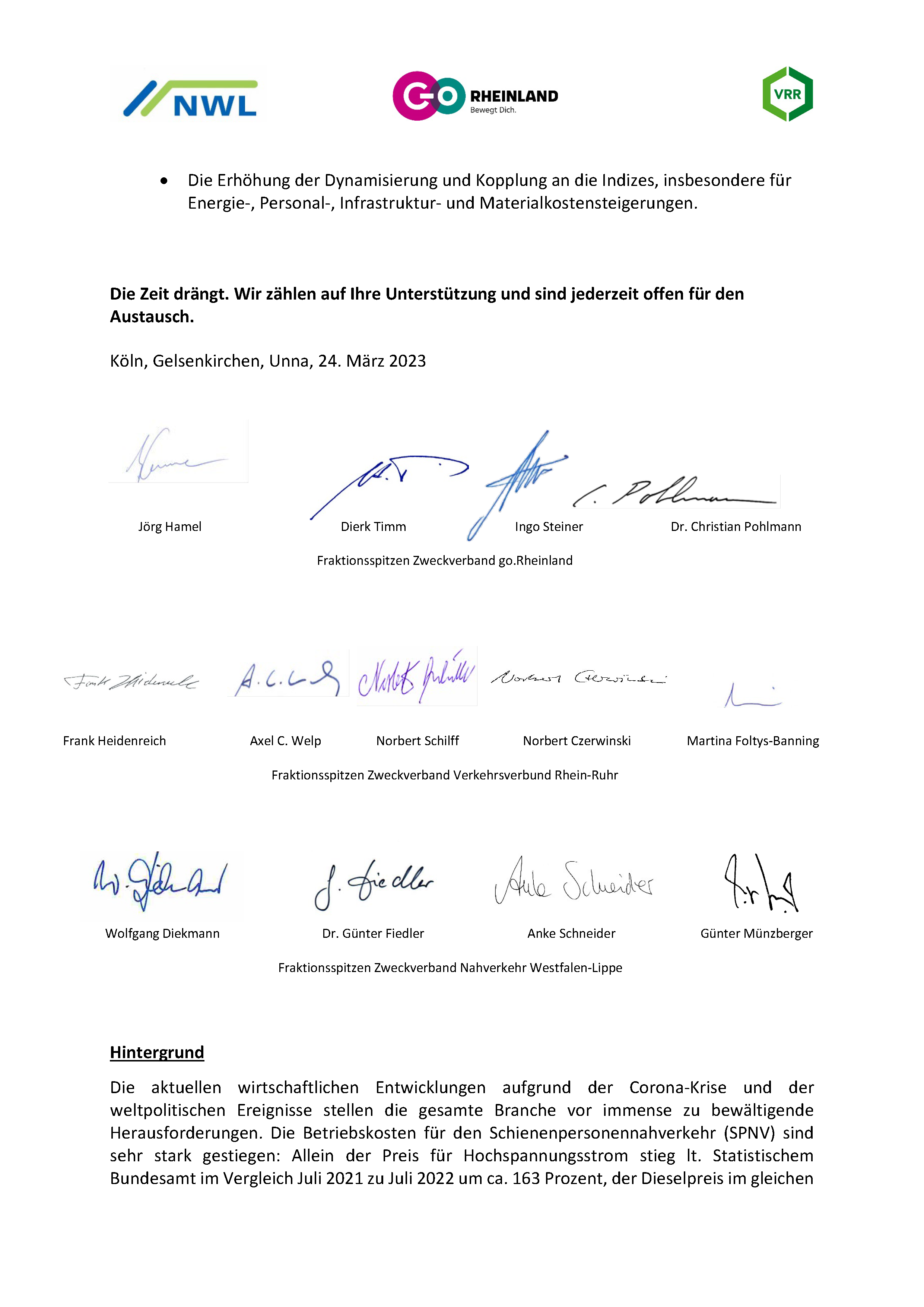 Resolution für mehr Geld im Nahverkehr // Dokument: go.Rheinland