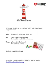 Malteser laden ein zum Spiele–Nachmittag ins Café "Leuchtturm"