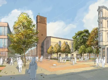 Planungsteams stellen Entwürfe zur Umgestaltung des Kirchenumfelds in Leverkusen vor